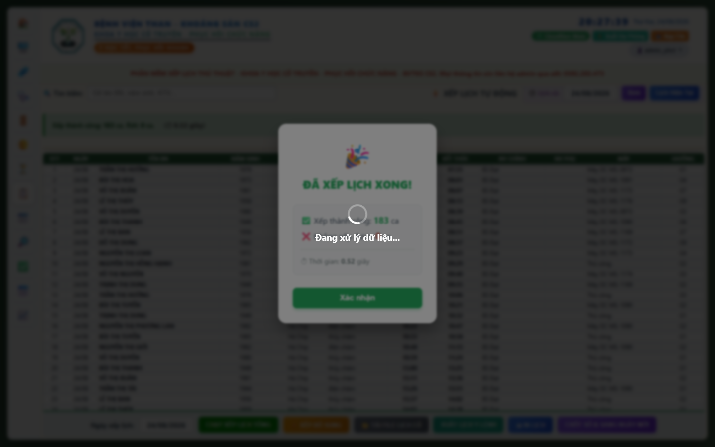 Kết Quả Xếp Lịch Thành Công